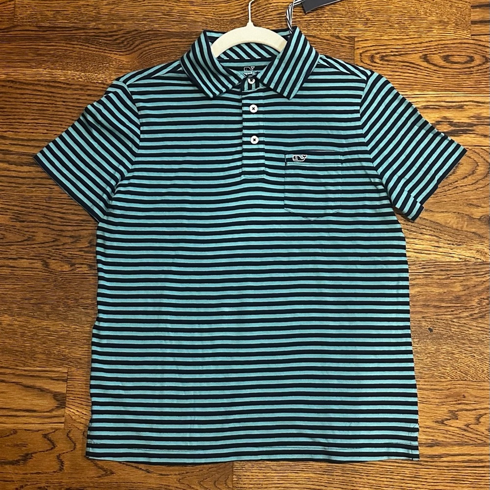 Vineyard Vines Blue and Green Striped Polo
